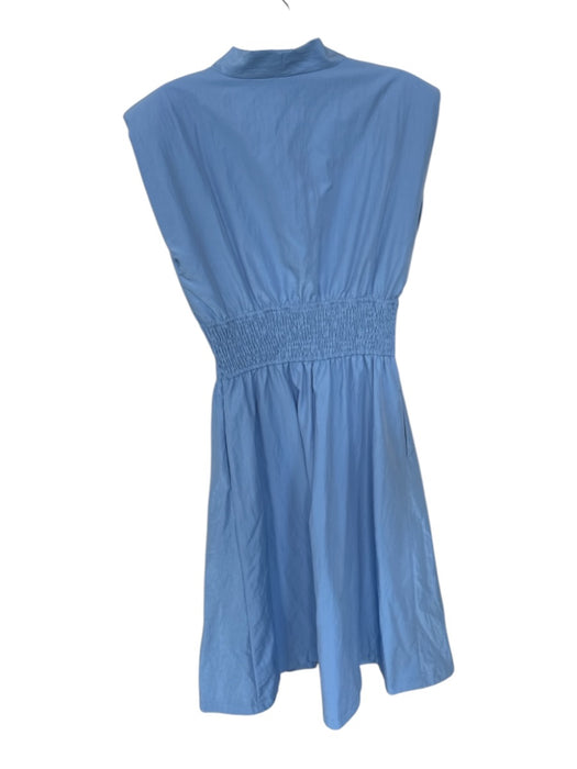 Glam Size S Baby Blue Cap Sleeve Shoulder Pads Front Zip Smocked Sides Dress Baby Blue / S
