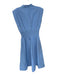 Glam Size S Baby Blue Cap Sleeve Shoulder Pads Front Zip Smocked Sides Dress Baby Blue / S