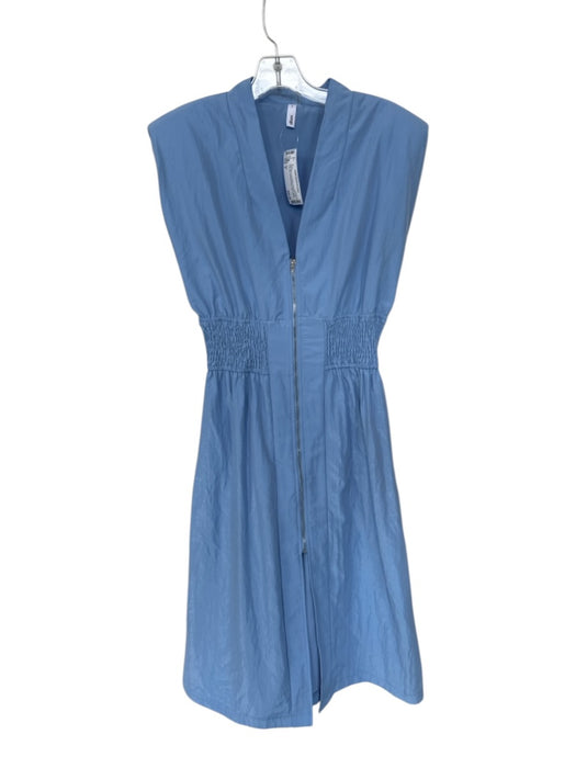Glam Size S Baby Blue Cap Sleeve Shoulder Pads Front Zip Smocked Sides Dress Baby Blue / S