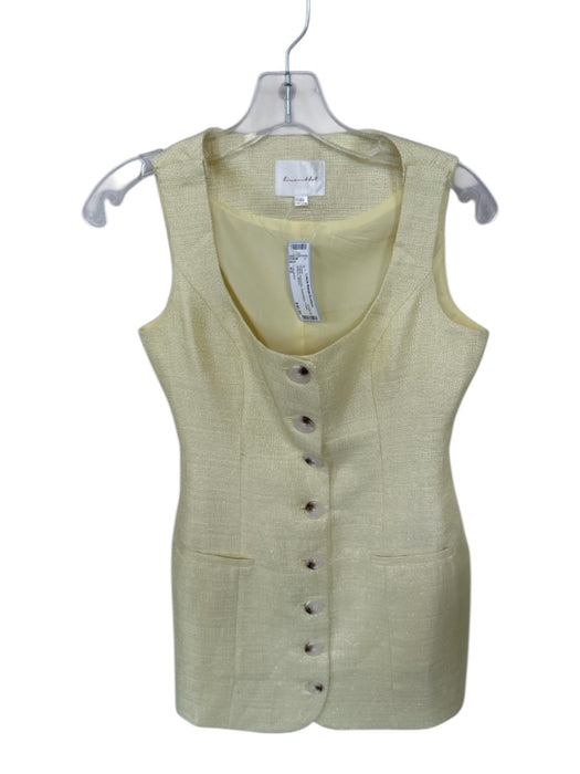 Line & Dot Size XS Yellow Polyester Sleeveless Tweed Buttons Dress Yellow / XS