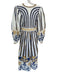 Farm Rio Size XS White & Navy Linen Blend Long Balloon Sleeve Striped Dress White & Navy / XS