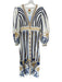 Farm Rio Size XS White & Navy Linen Blend Long Balloon Sleeve Striped Dress White & Navy / XS