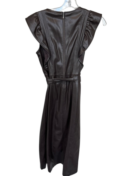 Wonderly Size 2 Brown Vegan Leather Cap Sleeve Back Zip Belted Maxi Dress Brown / 2