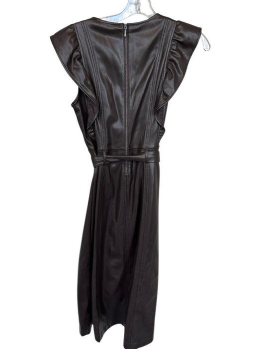 Wonderly Size 2 Brown Vegan Leather Cap Sleeve Back Zip Belted Maxi Dress Brown / 2