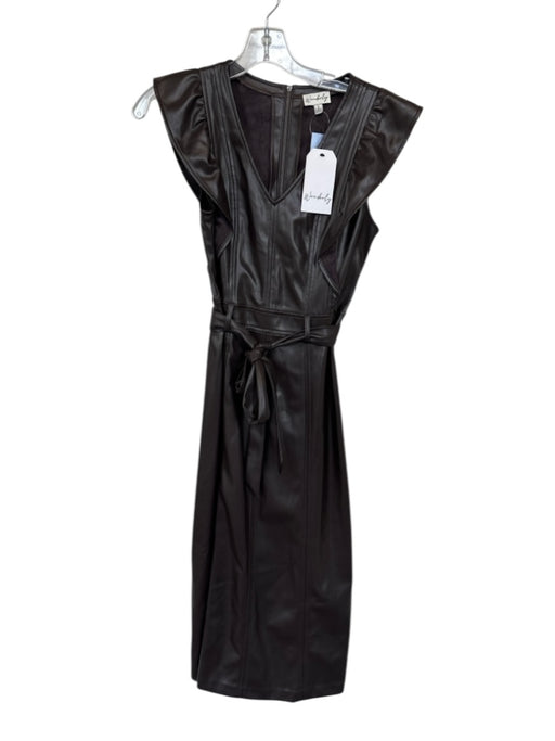 Wonderly Size 2 Brown Vegan Leather Cap Sleeve Back Zip Belted Maxi Dress Brown / 2