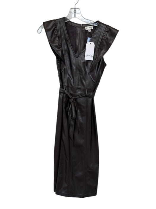 Wonderly Size 2 Brown Vegan Leather Cap Sleeve Back Zip Belted Maxi Dress Brown / 2