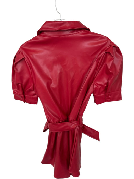 EB Luxe Size S Red Vegan Leather Short Sleeve Smocked Waist Snap Buttons Romper Red / S