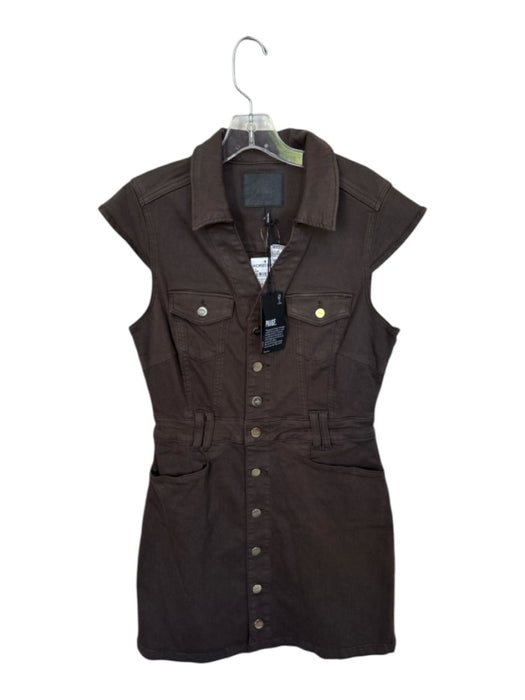 Paige Size 4 Chocolate Cotton Blend Short Cap Sleeve Gold Buttons Collar Dress Chocolate / 4