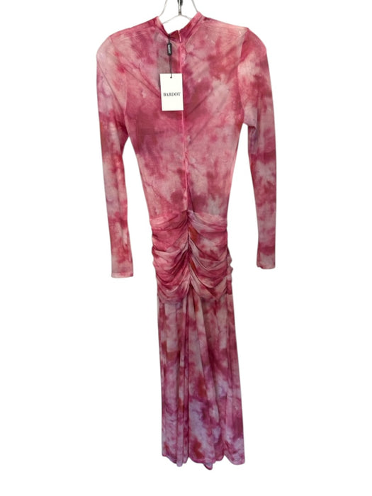 Bardot Size S Pink & White Polyester Blend Mesh Watercolor Gathered Middle Dress Pink & White / S