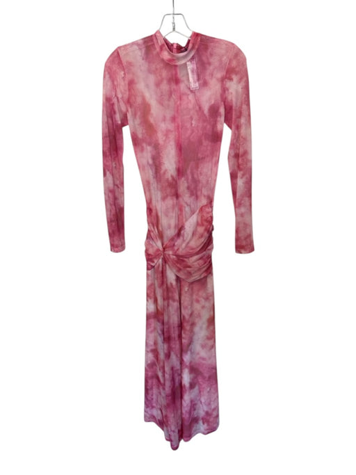 Bardot Size S Pink & White Polyester Blend Mesh Watercolor Gathered Middle Dress Pink & White / S