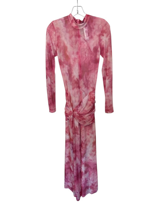 Bardot Size S Pink & White Polyester Blend Mesh Watercolor Gathered Middle Dress Pink & White / S