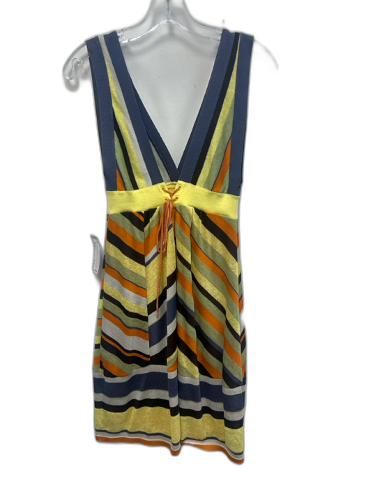 Missoni Size 42 Yellow, Blue, Green Sleeveless Striped Knit Knee length Dress Yellow, Blue, Green / 42
