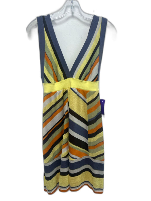 Missoni Size 42 Yellow, Blue, Green Sleeveless Striped Knit Knee length Dress Yellow, Blue, Green / 42