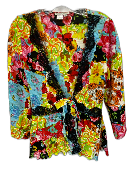 Alberto Makali Size M Black, White, Multi Polyester Long Sleeve Floral Top Black, White, Multi / M