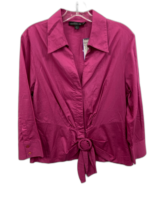 Lafayette 148 Size 8 Purple Cotton Long Sleeve Buckle Detail Collar Top Purple / 8