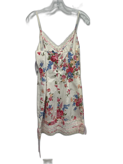 Betsey Johnson Size 10 White, Pink, Multi Cotton Blend Lace Trim Floral Dress White, Pink, Multi / 10