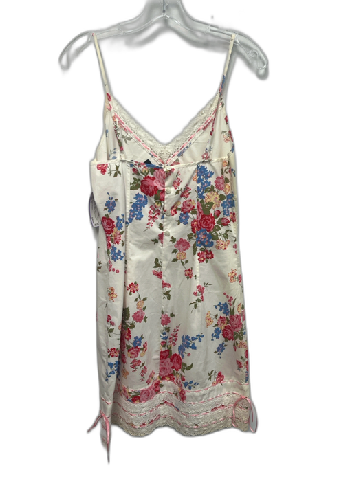 Betsey Johnson Size 10 White, Pink, Multi Cotton Blend Lace Trim Floral Dress White, Pink, Multi / 10
