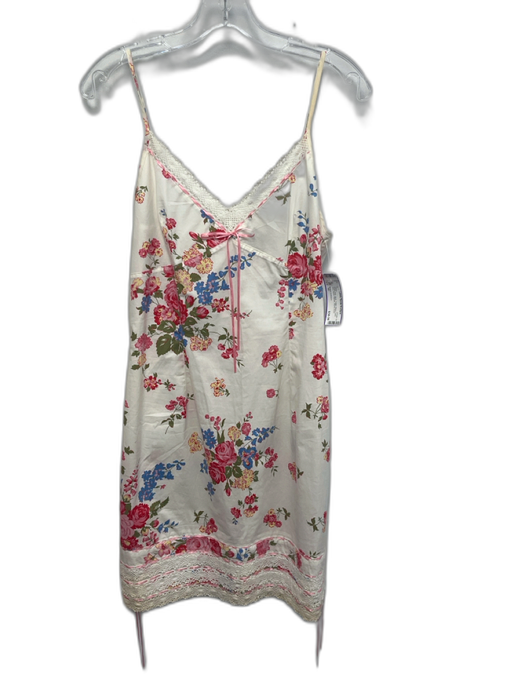 Betsey Johnson Size 10 White, Pink, Multi Cotton Blend Lace Trim Floral Dress White, Pink, Multi / 10