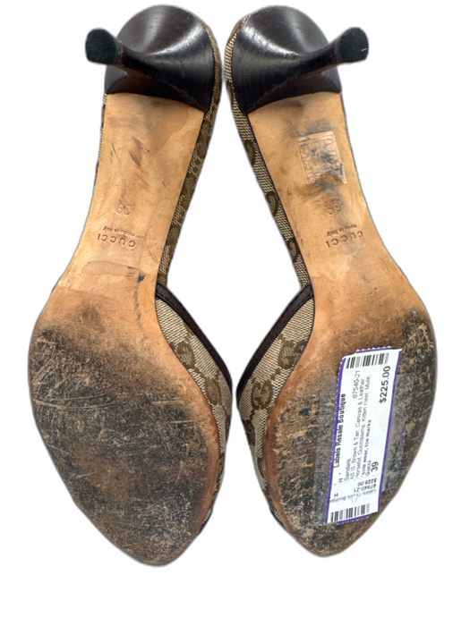 Gucci Shoe Size 39 Brown & Tan Canvas & Leather Horsebit Guccissima Mule Sandals Brown & Tan / 39