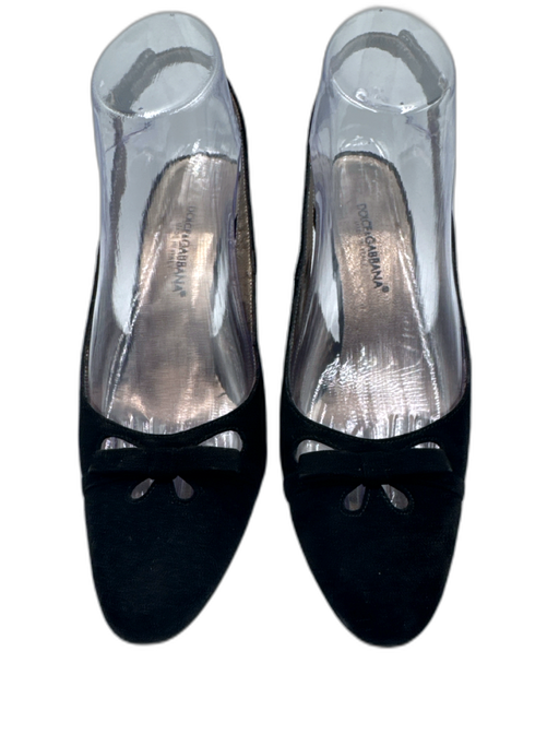 Dolce & Gabbana Shoe Size 37.5 Black Suede Cutout Bow Slingback Pumps Black / 37.5