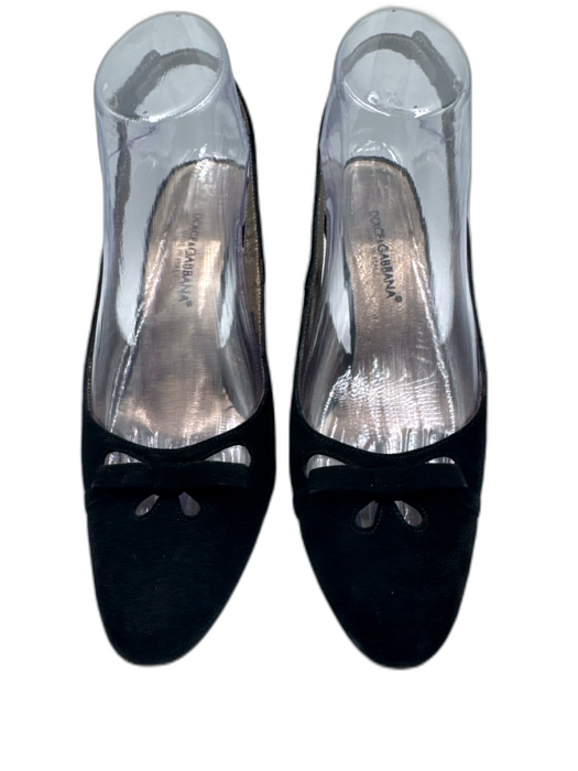 Dolce & Gabbana Shoe Size 37.5 Black Suede Cutout Bow Slingback Pumps Black / 37.5