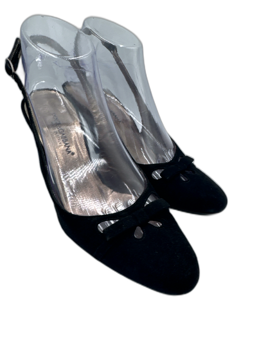 Dolce & Gabbana Shoe Size 37.5 Black Suede Cutout Bow Slingback Pumps Black / 37.5