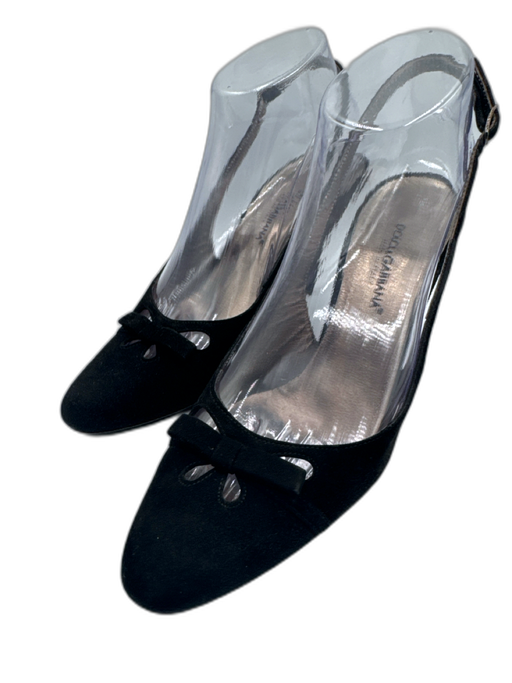 Dolce & Gabbana Shoe Size 37.5 Black Suede Cutout Bow Slingback Pumps Black / 37.5