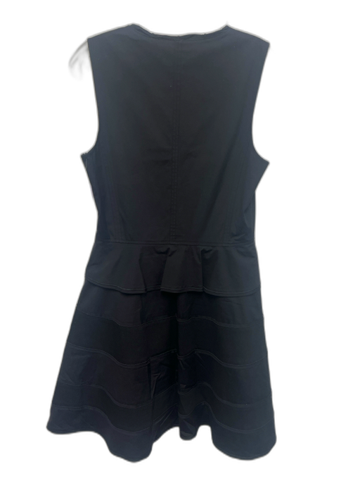 Proenza Schouler Size 8 Black Cotton Blend Ruffle Tie V Neck Knee length Dress Black / 8