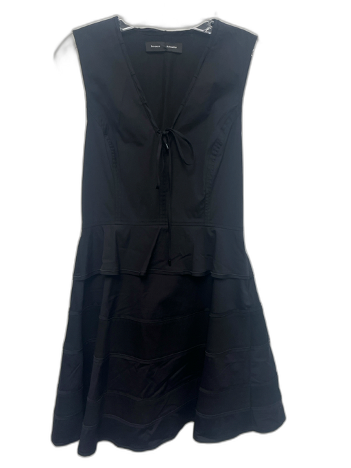 Proenza Schouler Size 8 Black Cotton Blend Ruffle Tie V Neck Knee length Dress Black / 8