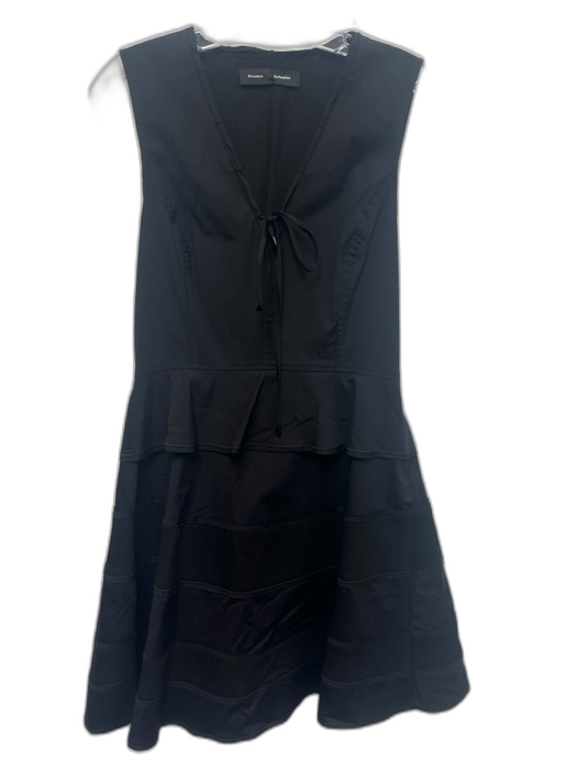 Proenza Schouler Size 8 Black Cotton Blend Ruffle Tie V Neck Knee length Dress Black / 8