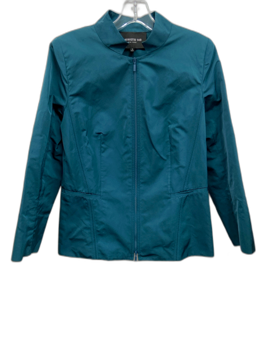 Lafayette 148 Size 8 Teal Blue Polyester Long Sleeve Faux Pockets Zip Up Jacket Teal Blue / 8