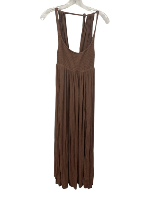 Free People Size Small Light Brown Rayon Sleeveless Gauze Smocked Cut Out Dress Light Brown / Small