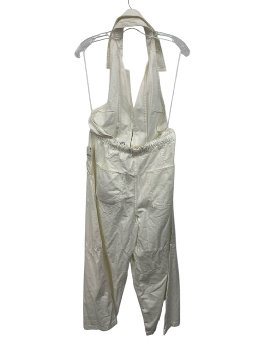 We The Free Size Small White Cotton Blend Quarter Button Open Back Jumpsuit White / Small