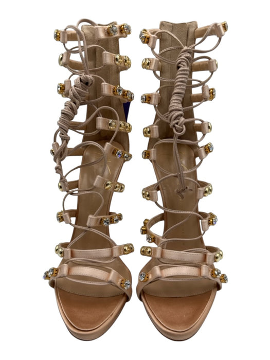 Giuseppe Collection Shoe Size 39.5 Blush Beige Leather & Textile Crystal Sandals Blush Beige / 39.5