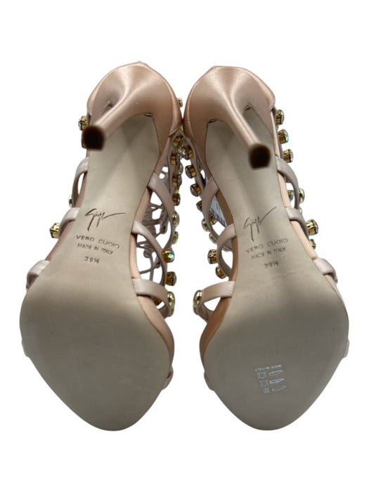 Giuseppe Collection Shoe Size 39.5 Blush Beige Leather & Textile Crystal Sandals Blush Beige / 39.5