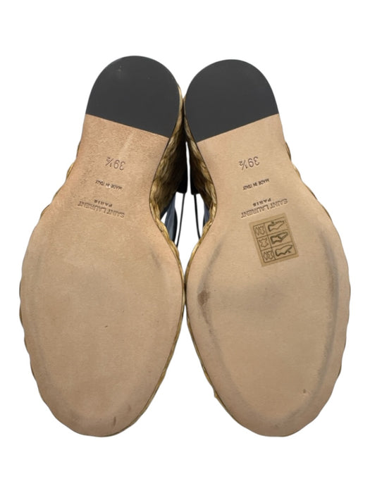 Saint Laurent Shoe Size 39.5 Brown & Beige Leather & Straw Ankle Strap Sandals Brown & Beige / 39.5
