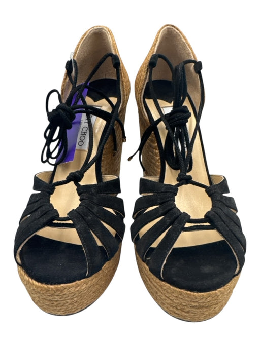Jimmy Choo Shoe Size 39.5 Black & Beige Leather Suede open toe cage Sandals Black & Beige / 39.5