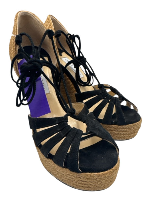 Jimmy Choo Shoe Size 39.5 Black & Beige Leather Suede open toe cage Sandals Black & Beige / 39.5