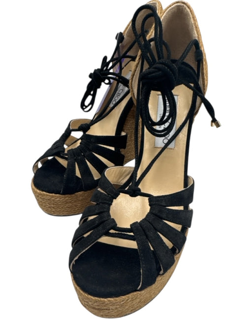 Jimmy Choo Shoe Size 39.5 Black & Beige Leather Suede open toe cage Sandals Black & Beige / 39.5