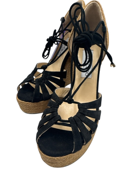 Jimmy Choo Shoe Size 39.5 Black & Beige Leather Suede open toe cage Sandals Black & Beige / 39.5