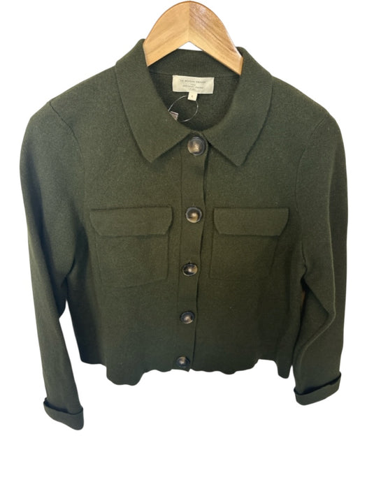 Sezane Size L Dark Green Wool Long Sleeve Button Down Front Pockets Jacket Dark Green / L