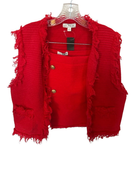 J. Crew Size L Red Cotton Blend Fringe Sleeveless Knit Mini Skirt Set Red / L