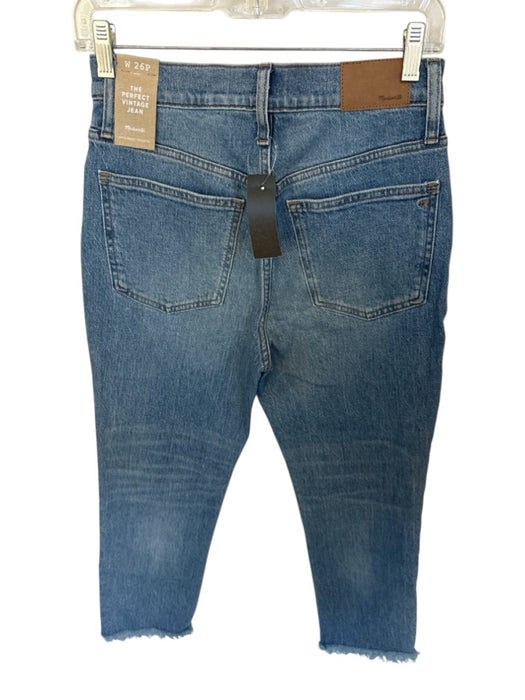 Madewell Size 26P Med Light Wash Cotton High Waist Straight Leg Raw Hem Jeans Med Light Wash / 26P