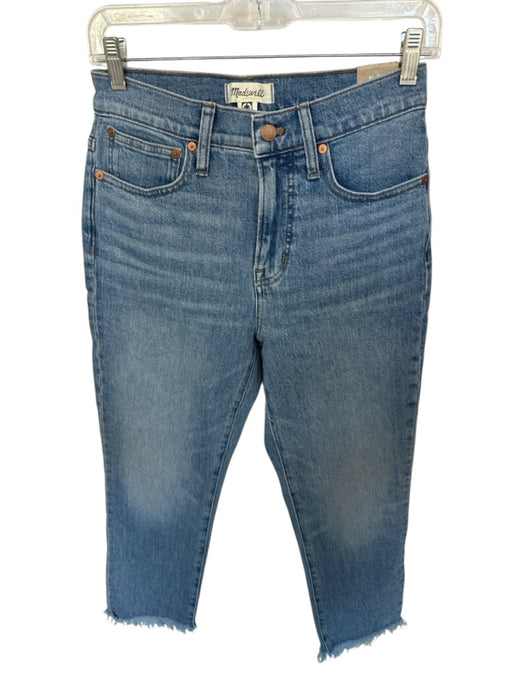 Madewell Size 26P Med Light Wash Cotton High Waist Straight Leg Raw Hem Jeans Med Light Wash / 26P