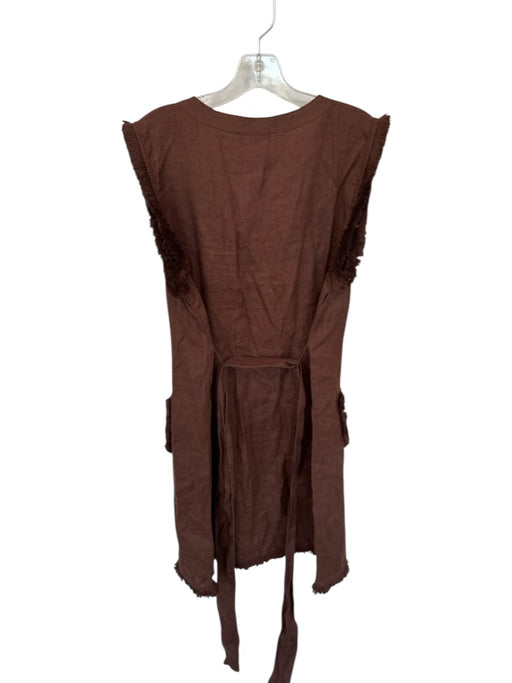 J. Crew Size XL Brown & Gold Linen Sleeveless Raw Hem Button Down Belted Dress Brown & Gold / XL