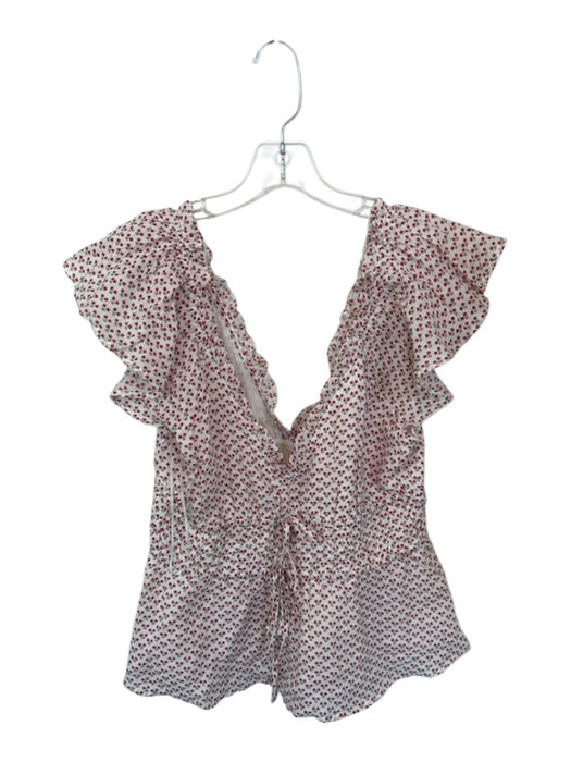 J. Crew Size L White & Red Ramie Flutter Sleeves Flowers Lace Trim Top White & Red / L