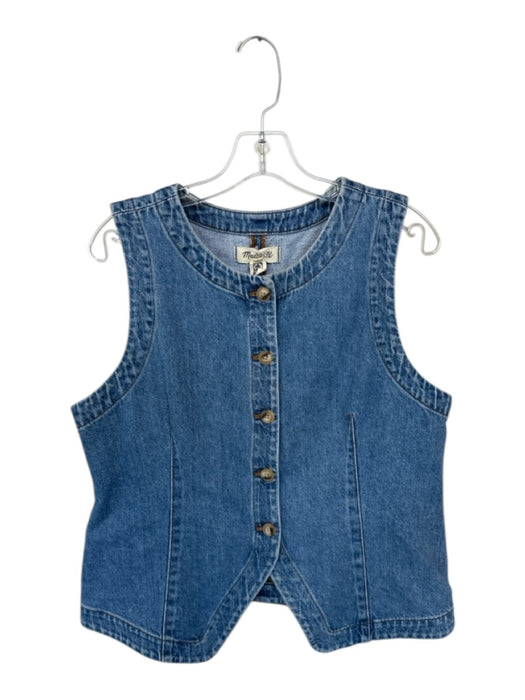 Madewell Size 14 Med Light Wash Cotton Sleeveless Button Down Denim Top Med Light Wash / 14