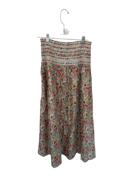 Loeffler Randall Size L Green & Red Cotton Smocked Waist Band Flowers Maxi Skirt Green & Red / L