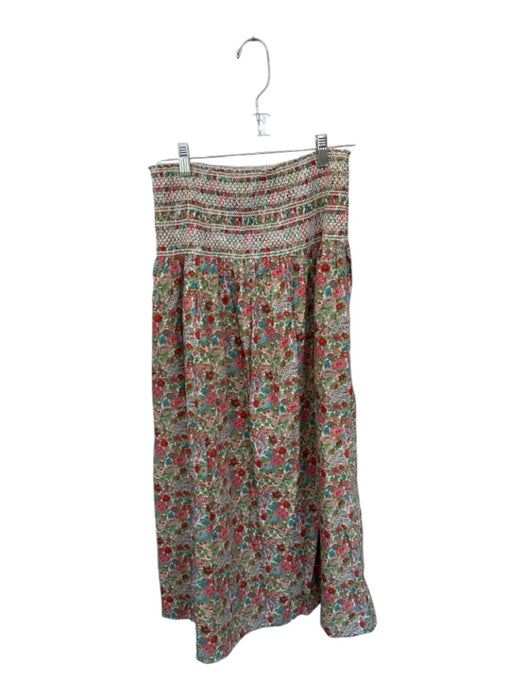 Loeffler Randall Size L Green & Red Cotton Smocked Waist Band Flowers Maxi Skirt Green & Red / L