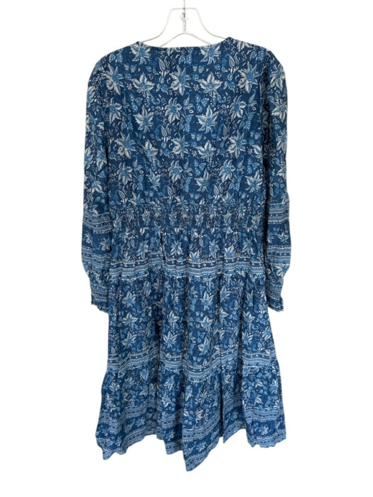 Sezane x Sea New York Size 10 Navy & Cream Cotton Long Sleeve Botanical Dress Navy & Cream / 10